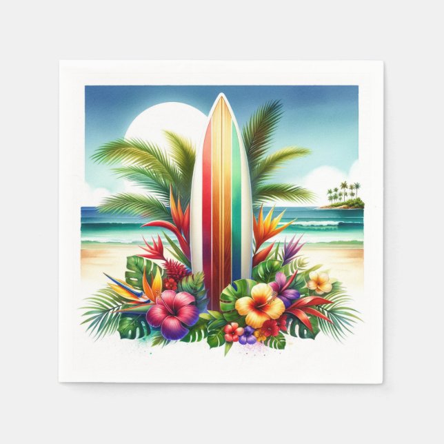 Servilleta De Papel Tropical Surfboard El Grande Cumpleaños 1 (Anverso)