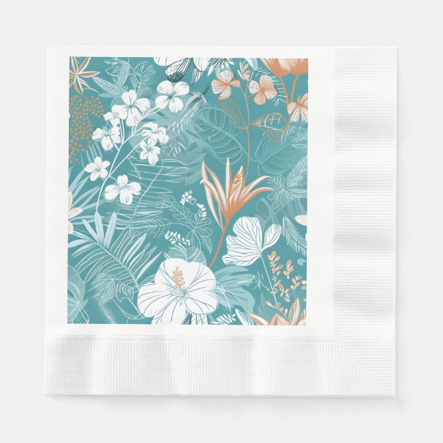 Servilleta De Papel Tropical Turquoise & Terracotta Hibiscus Floral  (Anverso)