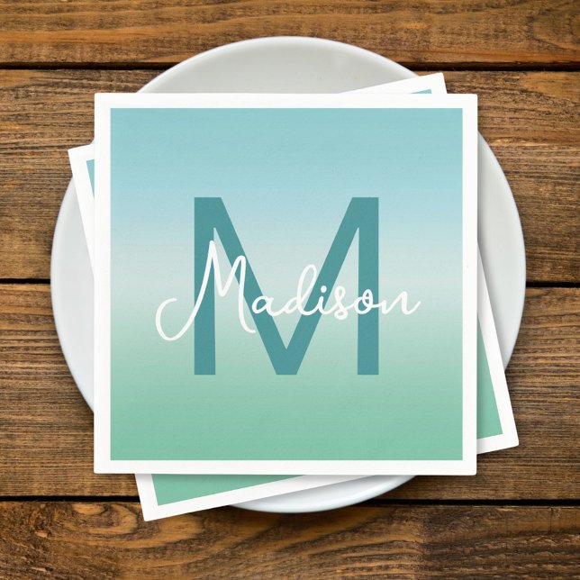 Servilleta De Papel Tropical Waters Gradient Monogram Name  (Subido por el creador)
