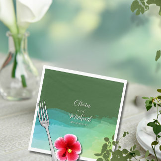 Servilleta De Papel Tropical Wedding Napkin Blue Green Watercolor Wash