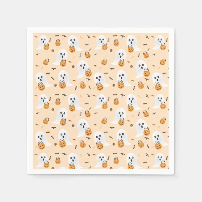 Servilleta De Papel Truco De Fantasma O Cubo De Vela De Calabaza (Anverso)