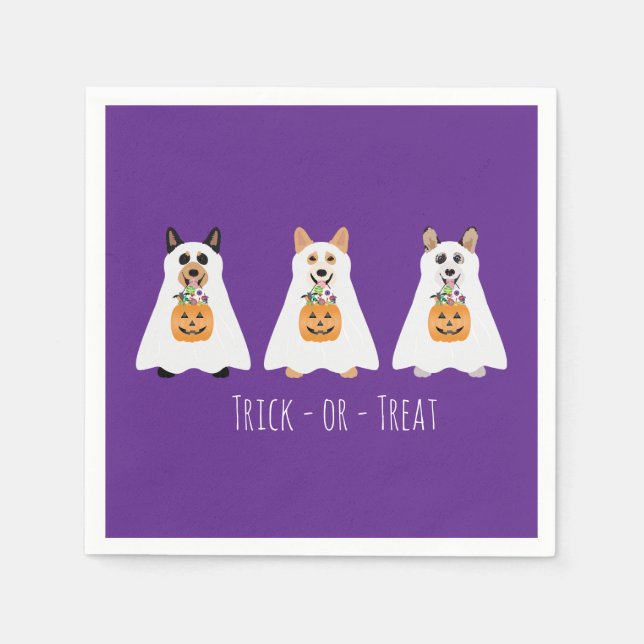 Servilleta De Papel Truco O Tratamiento Corgi Ghost Dogs Halloween (Anverso)