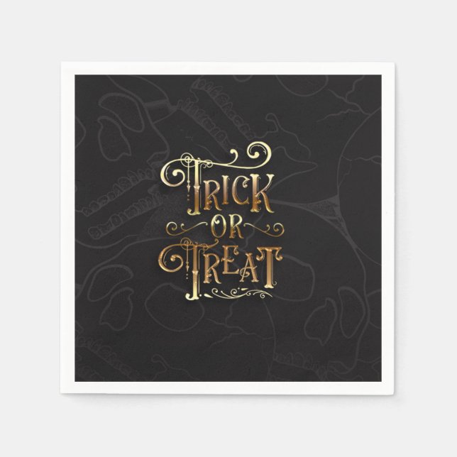 Servilleta De Papel Truco o trato Calaveras Fiesta de Halloween negra  (Anverso)