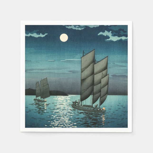 Servilleta De Papel Tsuchiya Koitsu - Barcos en Shinagawa, noche (Anverso)