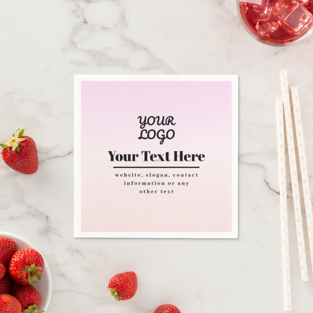 Servilleta De Papel Tu logotipo y texto | Pink & Peach Ombre (In situ)