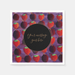 Servilleta De Papel Tu Mensaje Fresas y Ciruelas Fruta Roja