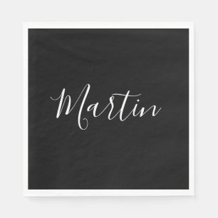 Servilleta De Papel Tu Nombre Elegante letra blanca en negro