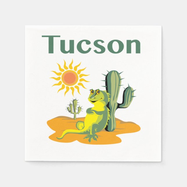 Servilleta De Papel Tucson Arizona Lizard bajo Saguaro (Anverso)
