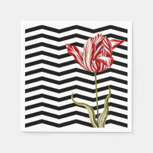 Servilleta De Papel Tulip Botanical Chevron Stripes Pattern