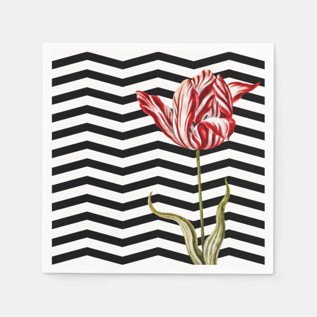 Servilleta De Papel Tulip Botanical Chevron Stripes Pattern (Anverso)