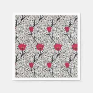 Servilleta De Papel Tulip Damasco de Art Nouveau, gris y rojo