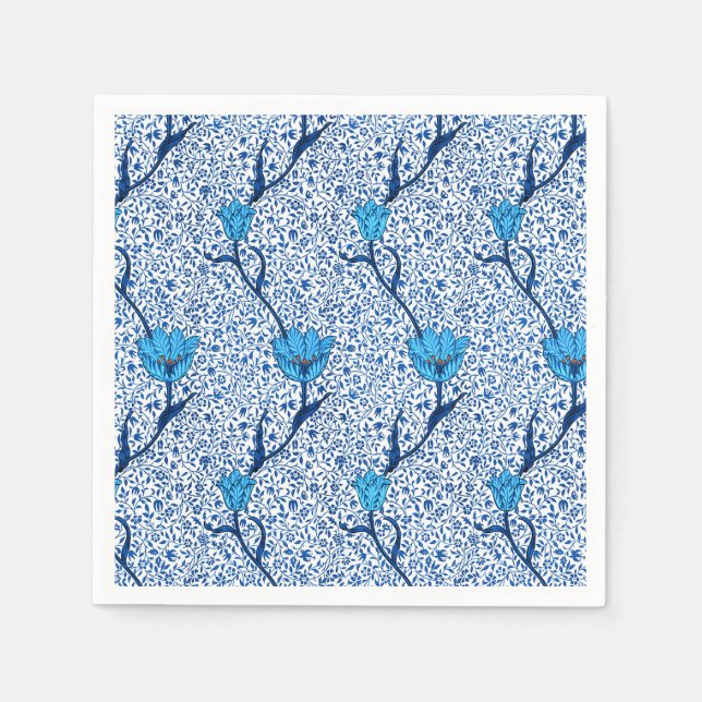 Servilleta De Papel Tulip Damask de Art Nouveau, azul cobalto (Anverso)