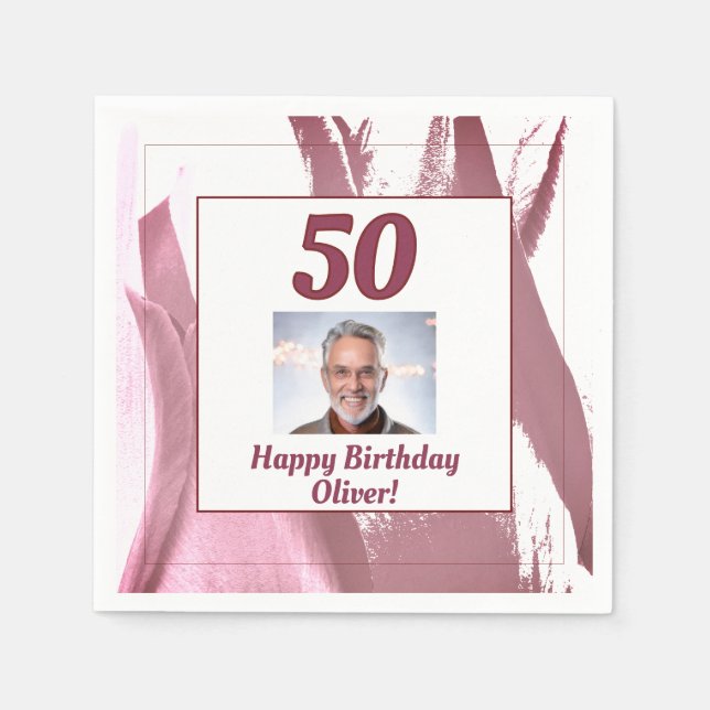 Servilleta De Papel Tulip Flower Red 50th Birthday Floral Photo (Anverso)