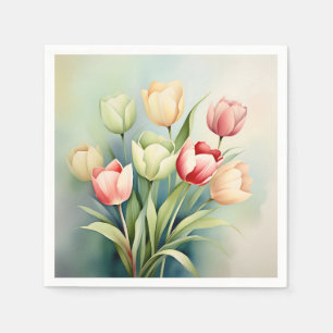 Servilleta De Papel Tulip Garden De Acuarela En Sage Green