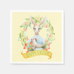 Servilleta De Papel Tulip Wreath and Rabbit Happy Easter