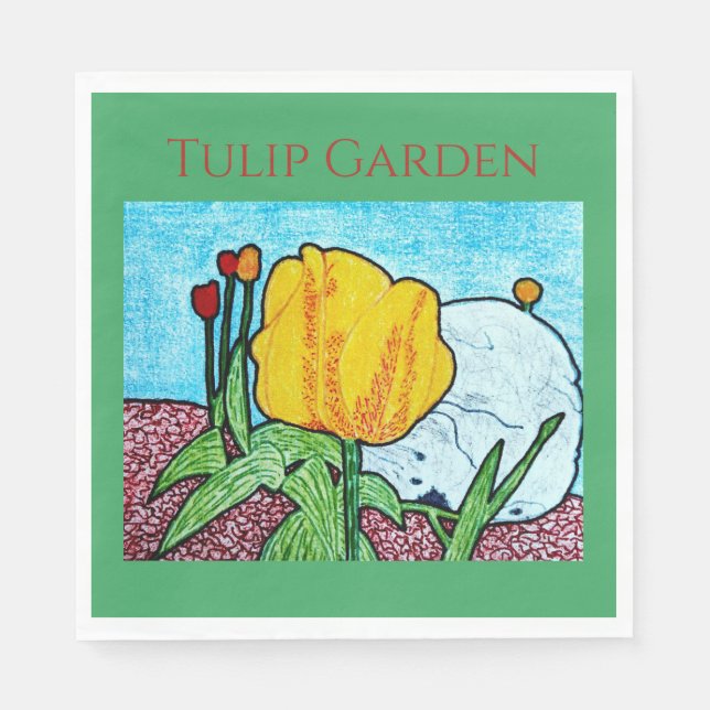 Servilleta De Papel Tulipán en jardín  (Anverso)