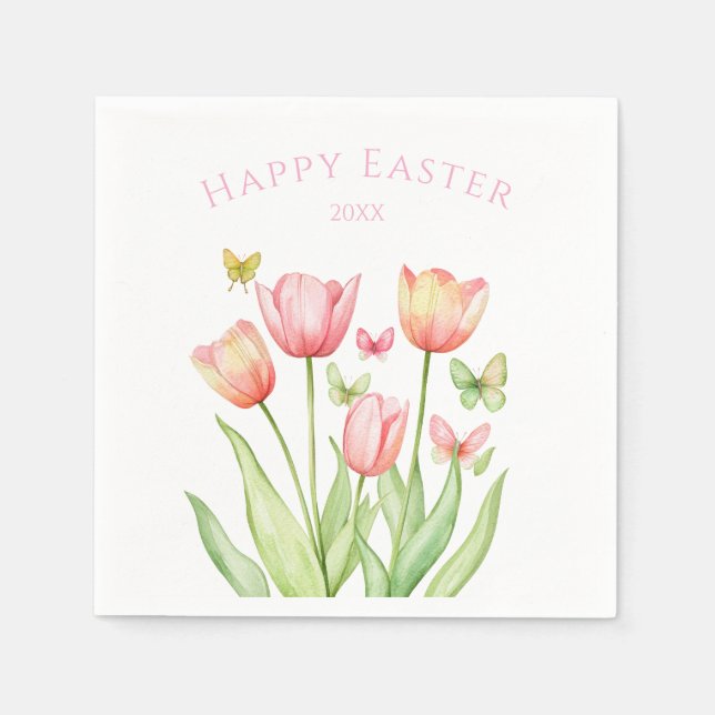 Servilleta De Papel Tulipán Feliz Pascua  (Anverso)