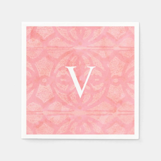 Servilleta De Papel Tulipán Rosa Acuarela Monogramada (Anverso)