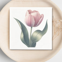 Servilleta De Papel Tulipán Rosa Elegante Cóctel de Flor de Acuarela 