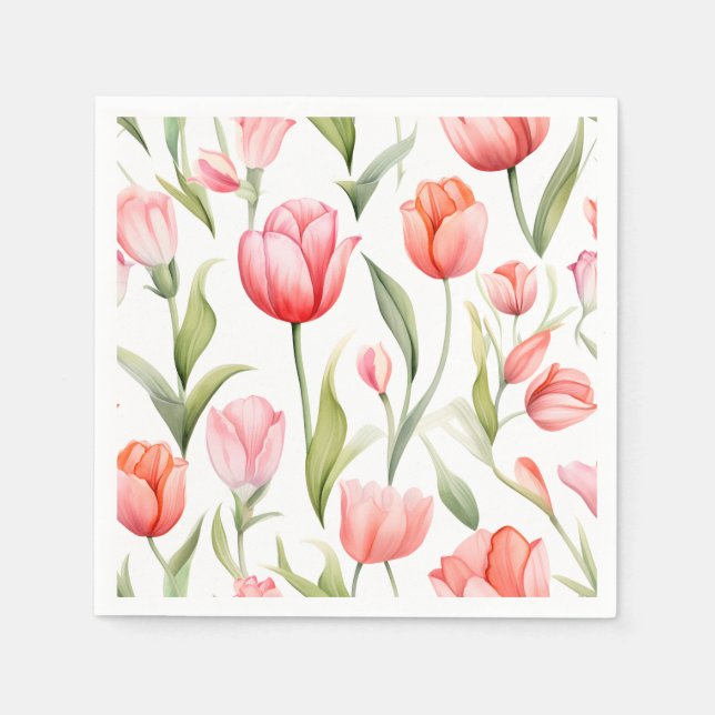 Servilleta De Papel Tulipanes acuarelas elegantes (Anverso)