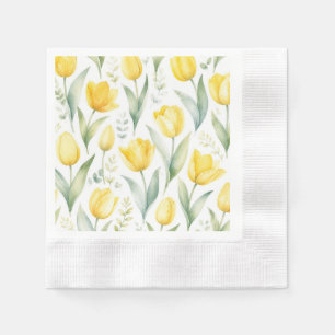 Servilleta De Papel Tulipanes Amarillos Pintura Floral Acuarela Botáni