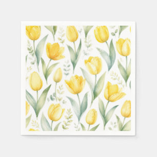 Servilleta De Papel Tulipanes Amarillos Pintura Floral Acuarela Botáni