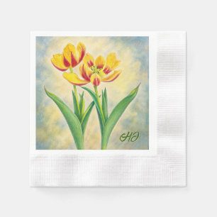 Servilleta De Papel Tulipanes Amarillos y Rojos Acuñados