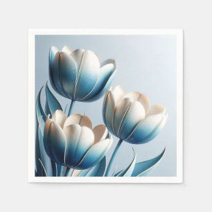 Servilleta De Papel Tulipanes azules y blancos elegantes
