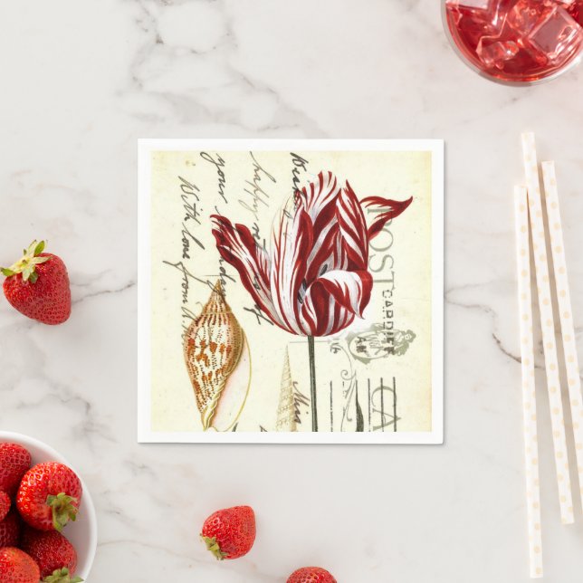 Servilleta De Papel Tulipanes Botánicos Franceses Antiguos Fiesta del  (In situ)