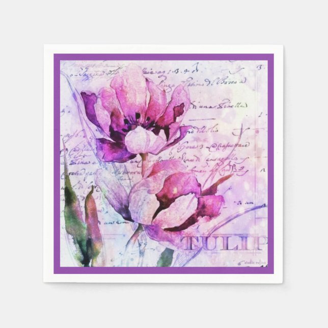 Servilleta De Papel Tulipanes de acuarela (Anverso)