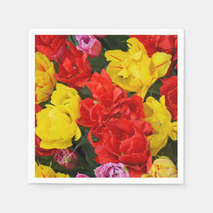 Servilleta De Papel Tulipanes de primavera rojos y amarillos