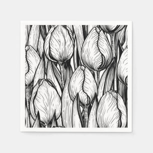Servilleta De Papel Tulipanes en blanco y negro
