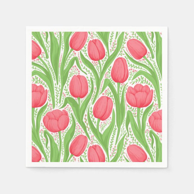 Servilleta De Papel Tulipanes en rojo y verde (Anverso)