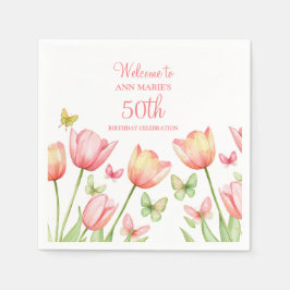 Servilleta De Papel Tulipanes Florales de Acuarela Melocotón 