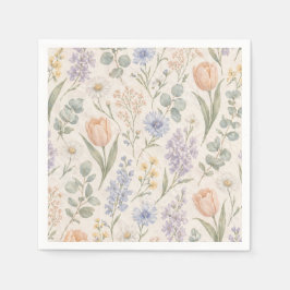Servilleta De Papel Tulipanes Lilas Acuarela Pradera Primaveral Pastel