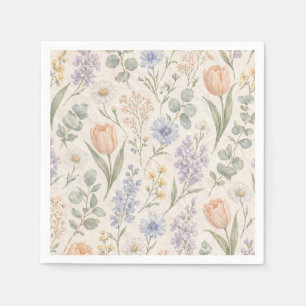 Servilleta De Papel Tulipanes Lilas Acuarela Pradera Primaveral Pastel