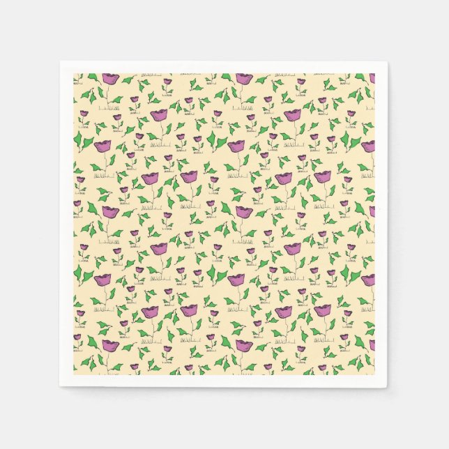 Servilleta De Papel Tulipanes morados sobre fondo amarillo (Anverso)