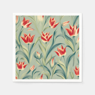 Servilleta De Papel Tulipanes rojos de flor verde sabio