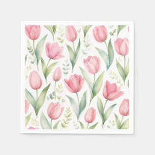 Servilleta De Papel Tulipanes rosados Pintura floral acuarela Botánico