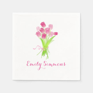 Servilleta De Papel Tulipanes rosados y nombre - Cocktail Napkin