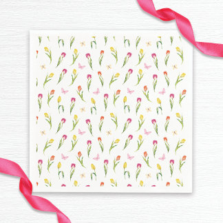 Servilleta De Papel Tulipanes y mariposas patrón blanco para la ducha 