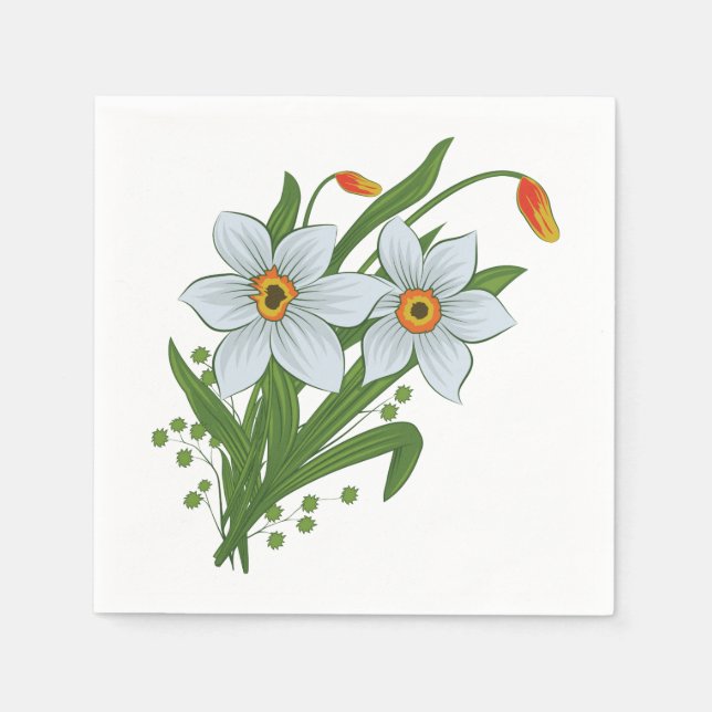 Servilleta De Papel Tulipanes y Narcisos Flores (Anverso)