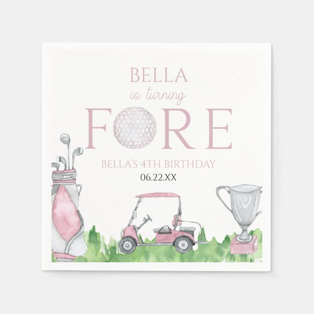 Servilleta De Papel Turning Fore Pink Golf cuarto Fiesta de cumpleaños (Anverso)