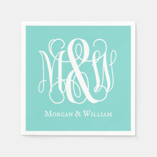 Servilleta De Papel Turquesa Aqua Blanco B&G Viña Monograma DIY BG
