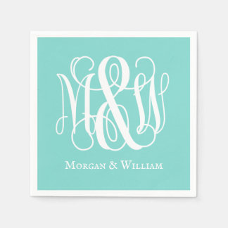 Servilleta De Papel Turquesa Aqua Blanco B&G Viña Monograma DIY BG