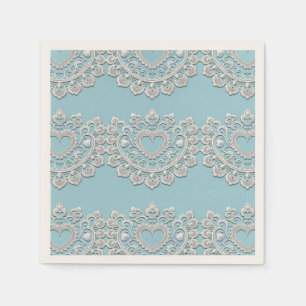 Servilleta De Papel Turquesa Azul Blanco Encaje Corazón Boda Bridal