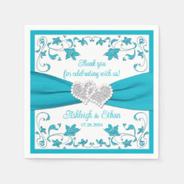 Servilleta De Papel Turquesa, blanco, Boda de los corazones de amor pl