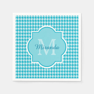Servilleta De Papel Turquesa elegante Houndstooth del monograma con