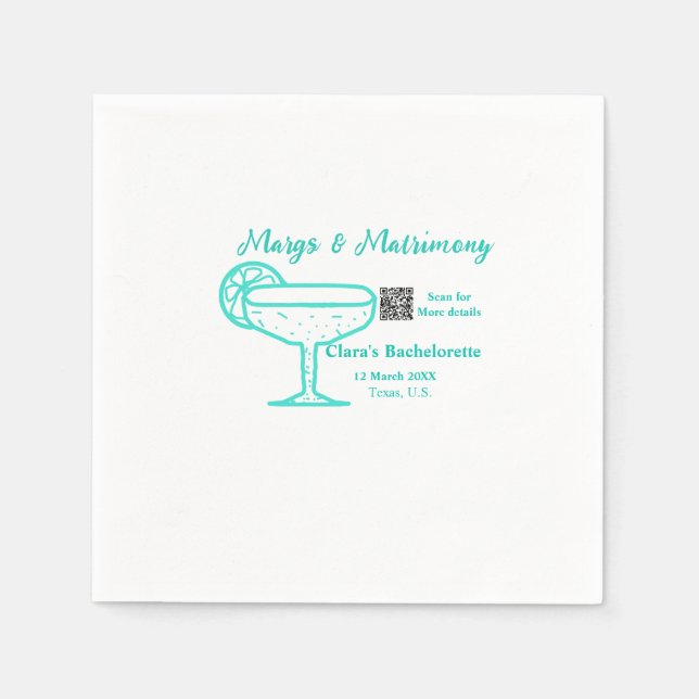 Servilleta De Papel Turquesa Margs & Matrimonia Bachelorette (Anverso)