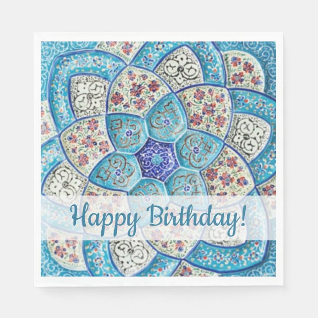 Servilleta De Papel Turquesa tradicional marroquí azul feliz cumpleaño (Anverso)